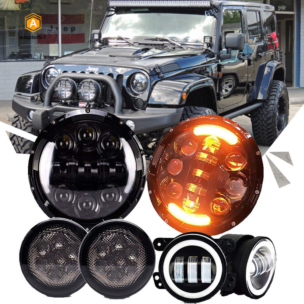 For 2007-2018 Jeep Wrangler JK LED Headlights W// Fog Light Turn Signal Combo Kit