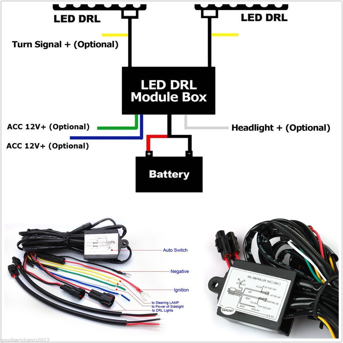 Car LED Daytime Running DRL Light Automatic ON/OFF Controller Box Relay Kit