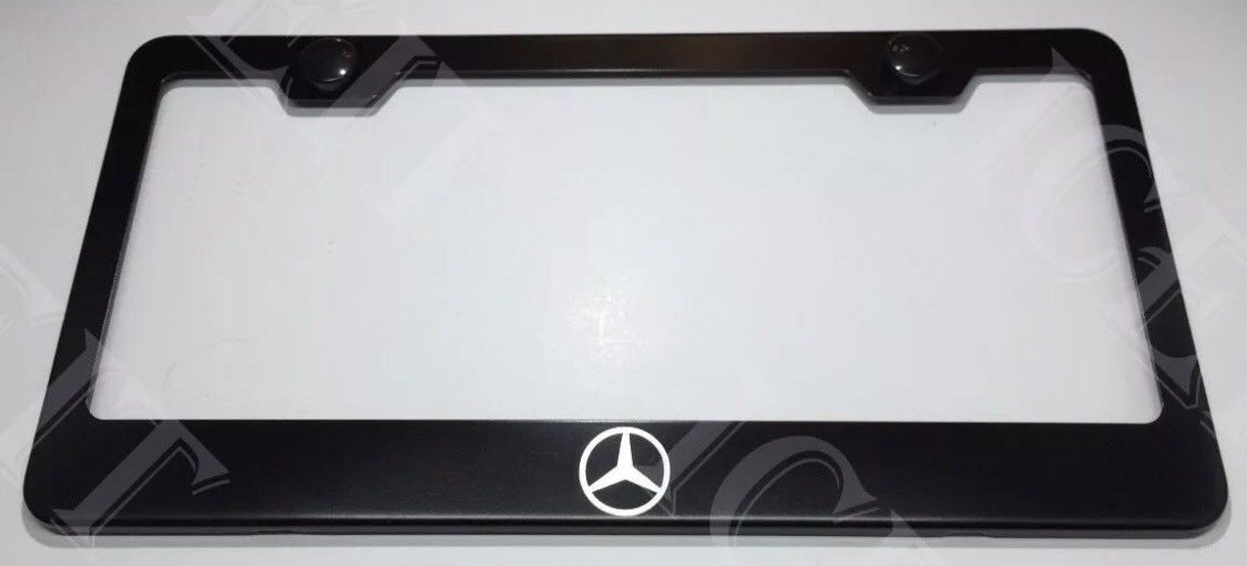 Mercedes Benz Logo Stainless Steel Black License Plate Frame Rust Free W/ Caps