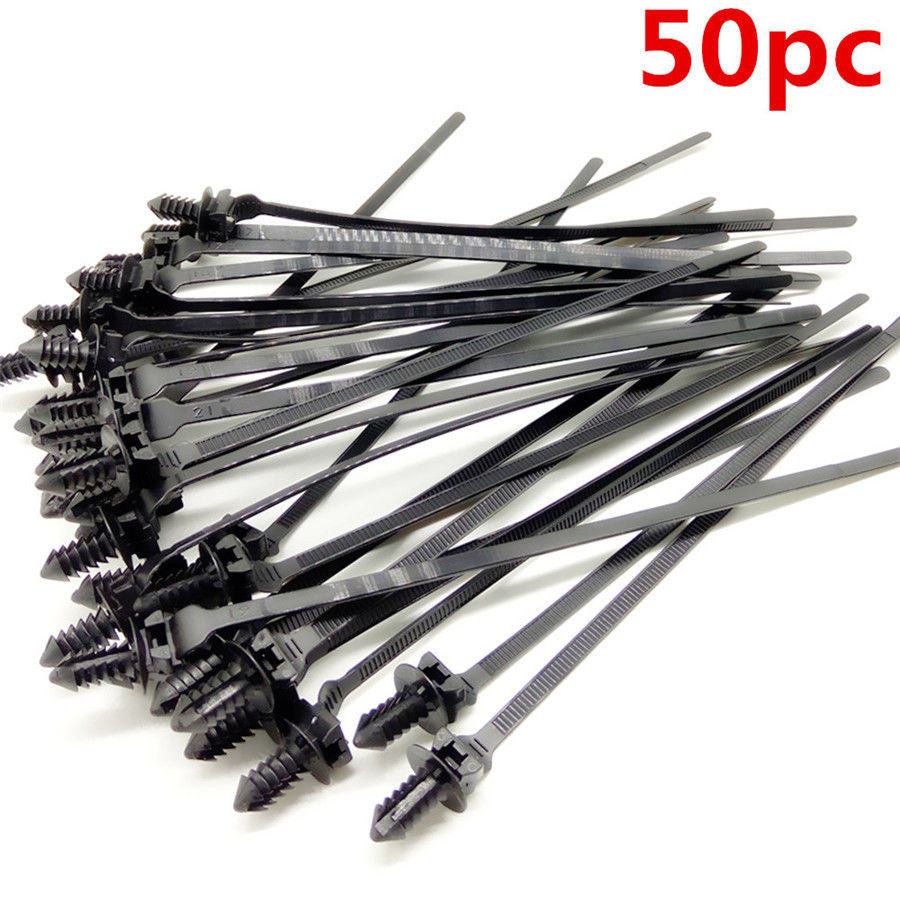 50pc Nylon Tie Wrap Cable Fixed Fasteners Clips Car Cable Zip Strap for All Cars
